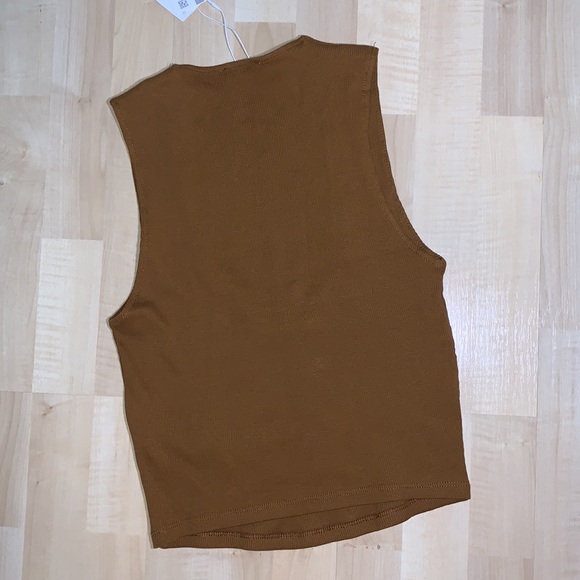 ZARA Ribbed Deep Scoop neck stretch cotton tank top - Picture 5 of 5